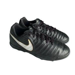NIKE TIEMPO-X KIDS UNISEX YOUTH HARD COURT SOCCER INDOOR BLACK CLEATS TURF 2.5Y